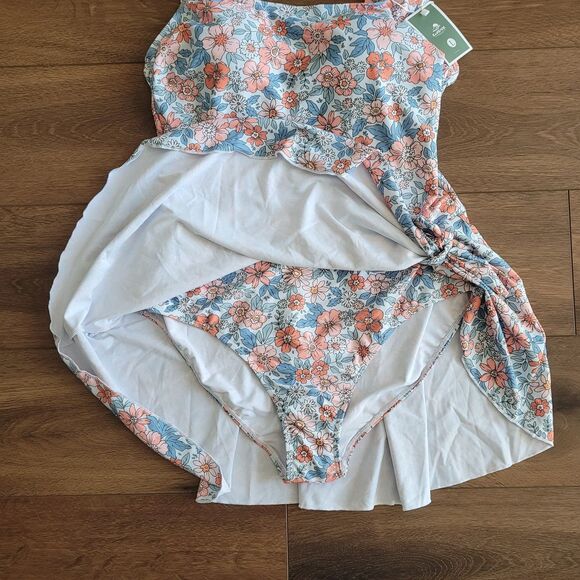 Eomenie NEW Swimsuit Sz L Skirted Dress One Piece Floral Side Tie w TAGS - Picture 8 of 16